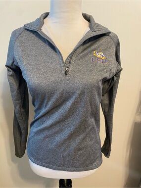 Women's LSU Tigers Heather Charcoal Gray Lightweight 1/4 Zip Pullover